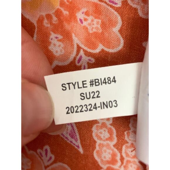 J.CREW Women’s Orange Floral Long Sleeve Ramie Tunic Top in Painted Block Size L - Picture 10 of 11